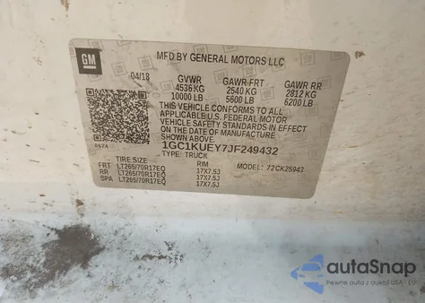 2018 Chevrolet Silverado 2500Hd Wt from USA, damaged, VIN 1GC1KUEY7JF249432